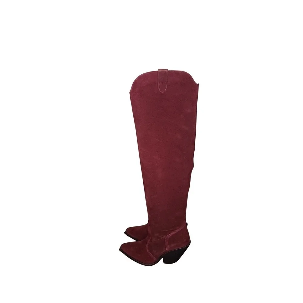 Free People Triple Crown Over The Knee Boots Espresso Suede Western Size 7 NIB